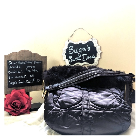 Coach rare rabbit fur trim hobo bag - Picture 1 of 4